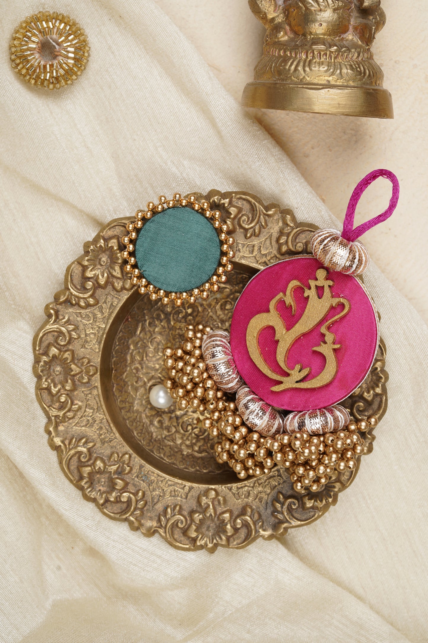 Mini Ganesh Charm- Solid Rani Pink & Navratna Patola