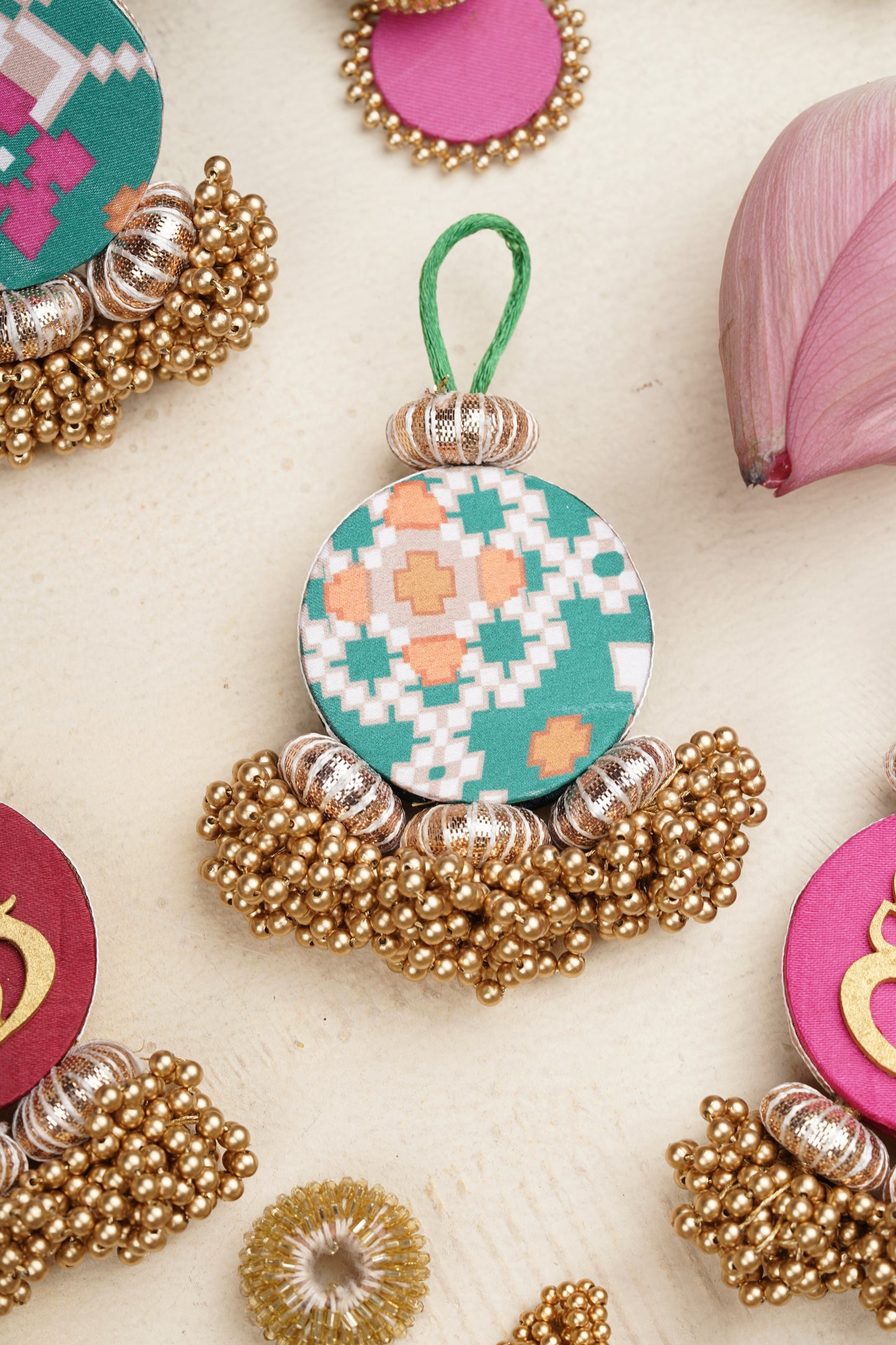 Mini Ganesh Charm- Solid Bottle Green & Navratna Patola