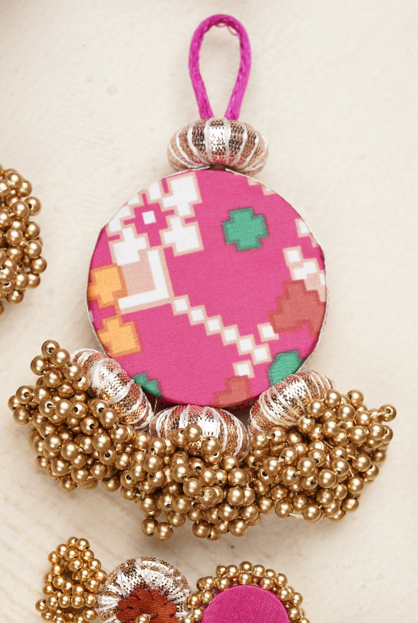 Mini Ganesh Charm- Solid Rani Pink & Navratna Patola