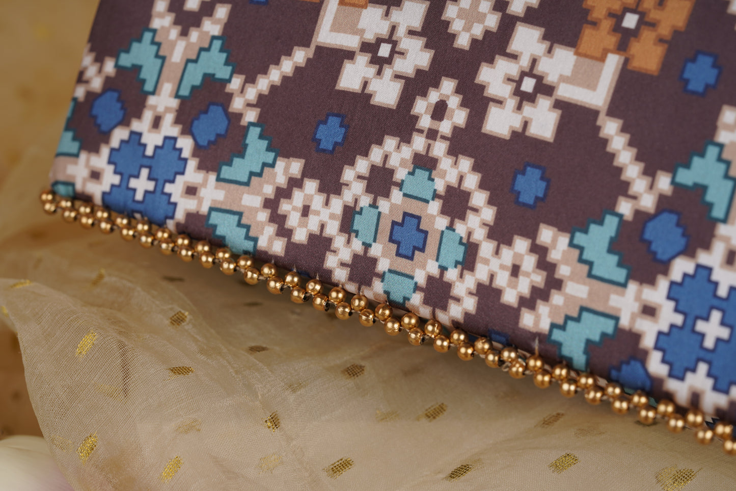 IBHI Classic Beaded Clutch- Chocolate Brown Navratna Patola