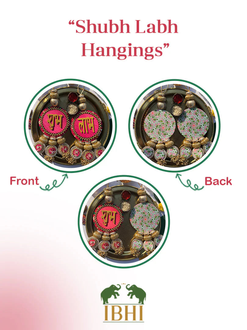 IBHI's Classic Shubh Labh Danglers- Maroon and Golden Yellow