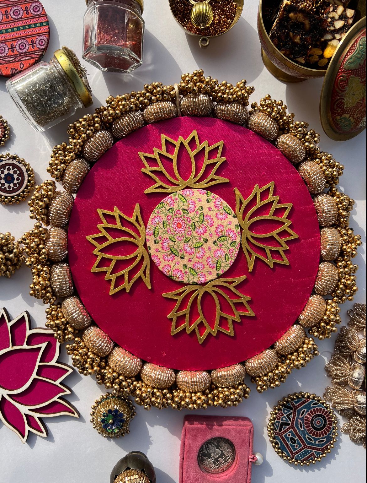 Dilwali Rangoli: Solid Rani Pink + OG Inflorescence Divine Pichwai (10 inches)