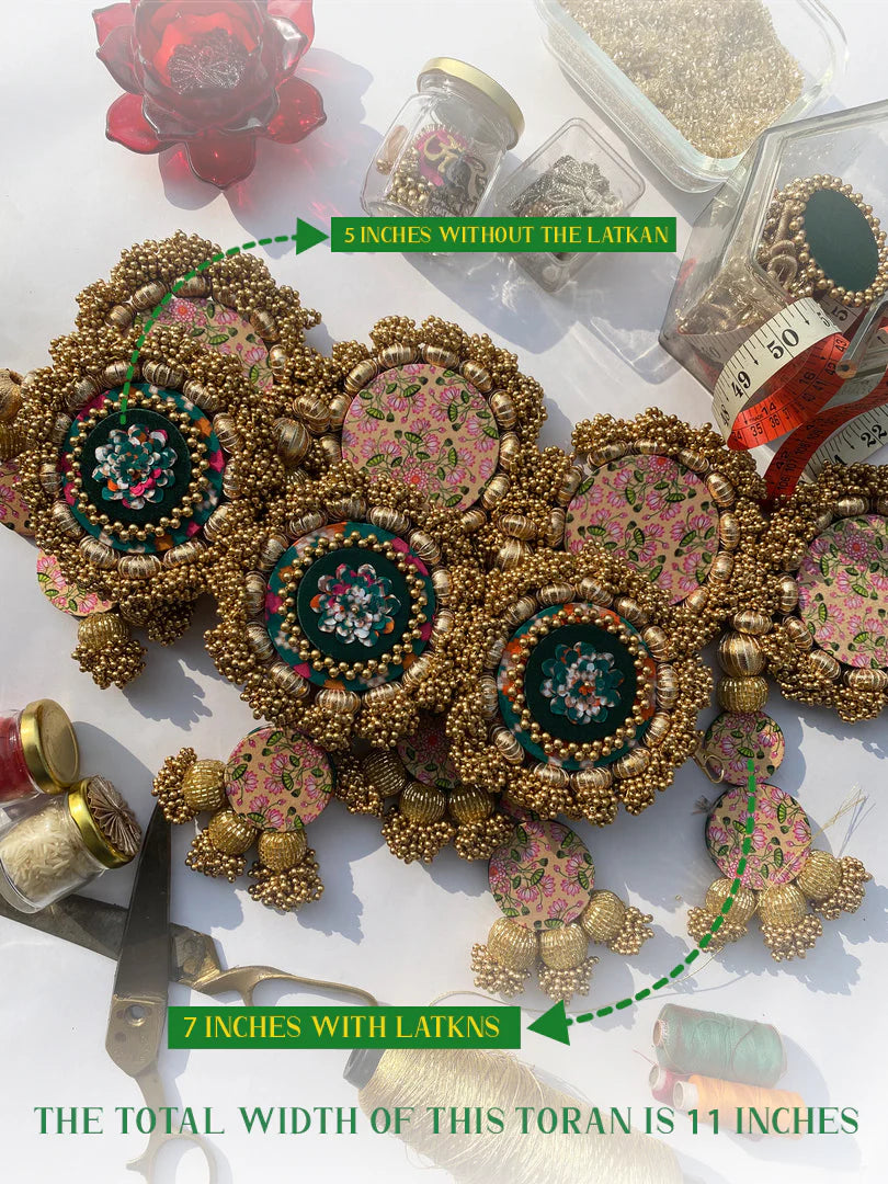 Chic-O-Fleek Dangler Colossal Toran 1: Bottle Green Navratna Patola & OG Infloresence Divine Pichwai Toran (Flexible)
