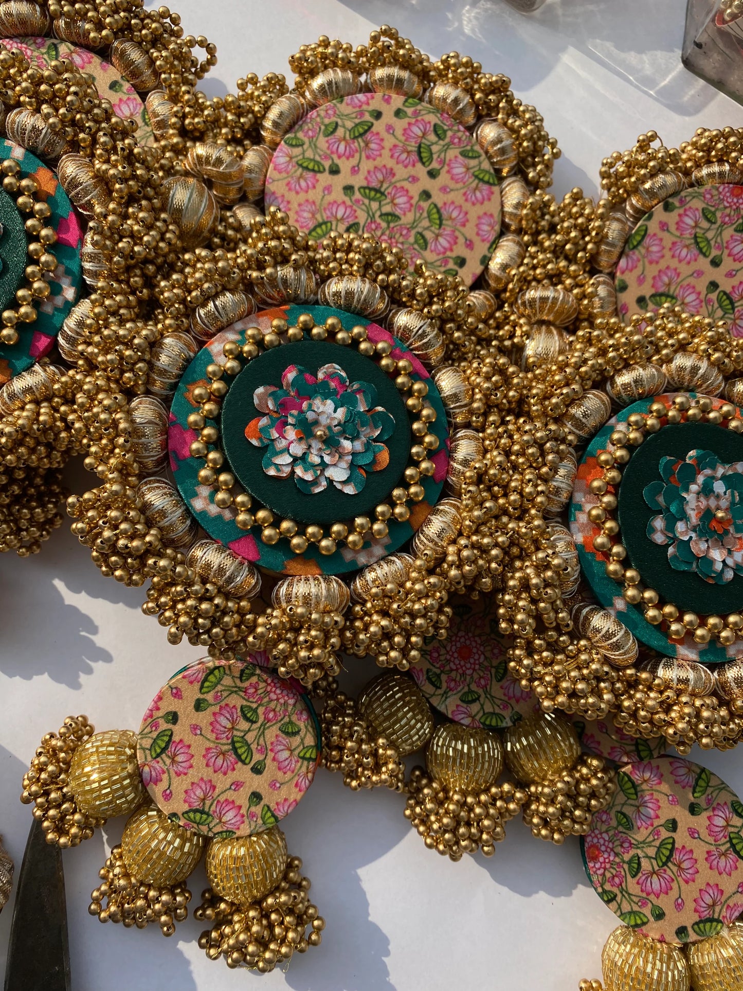 Chic-O-Fleek Dangler Colossal Toran 1: Bottle Green Navratna Patola & OG Infloresence Divine Pichwai Toran (Flexible)