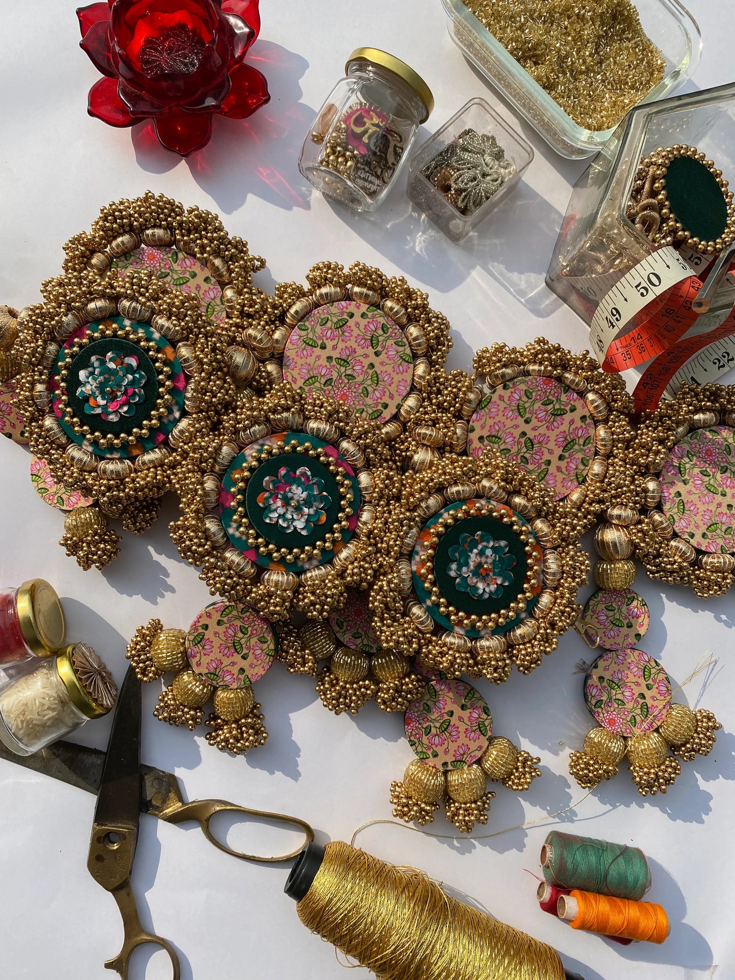 Chic-O-Fleek Dangler Colossal Toran 1: Bottle Green Navratna Patola & OG Infloresence Divine Pichwai Toran (Flexible)