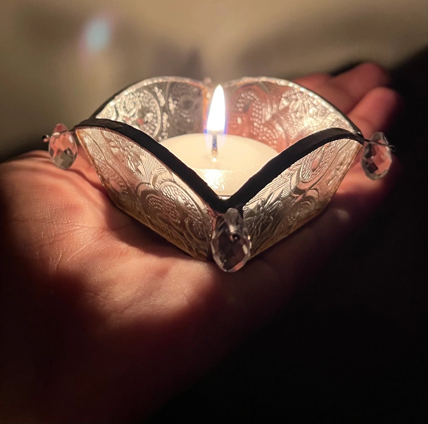 Rhombus Clear Glass Textured Diya
