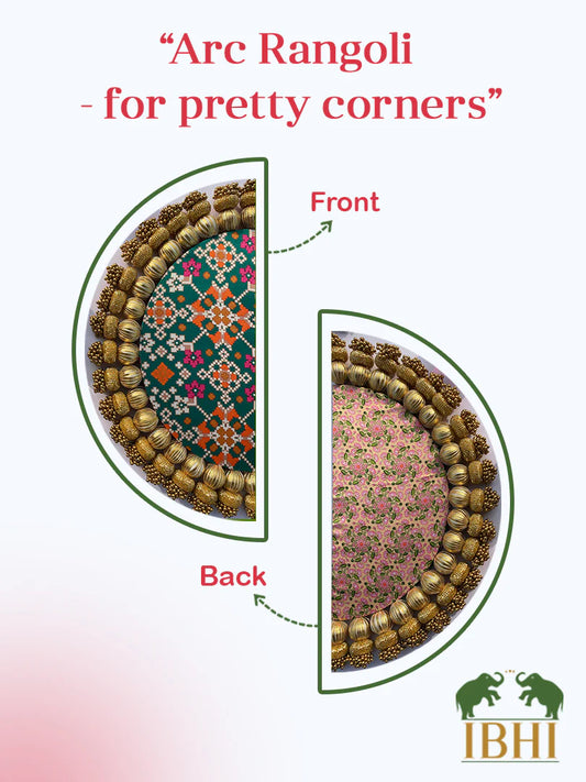 Bottle Green Navratna Patola and Inflorescence Divine Pichwai Tasseled Arc Rangoli