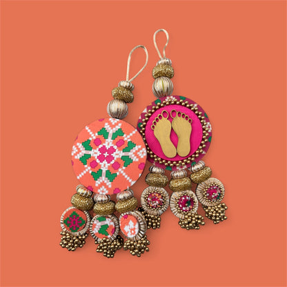 Lakshmi Pagla Danglers: Pink & Orange Navratna Patola