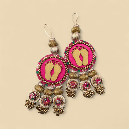 Lakshmi Pagla Danglers: Pink & Orange Navratna Patola