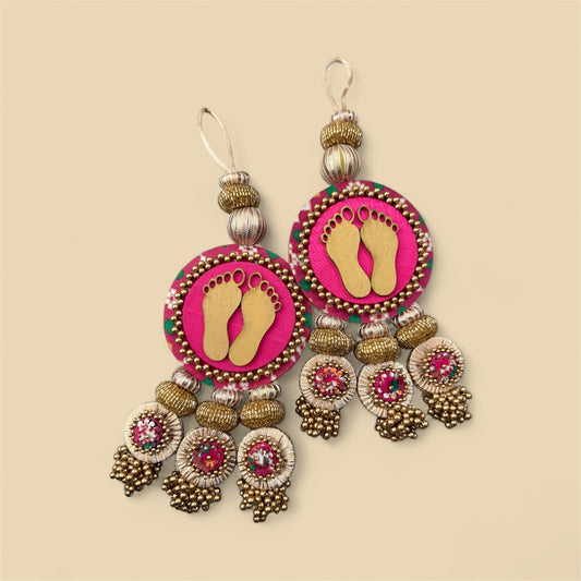Lakshmi Pagla Danglers: Pink & Orange Navratna Patola